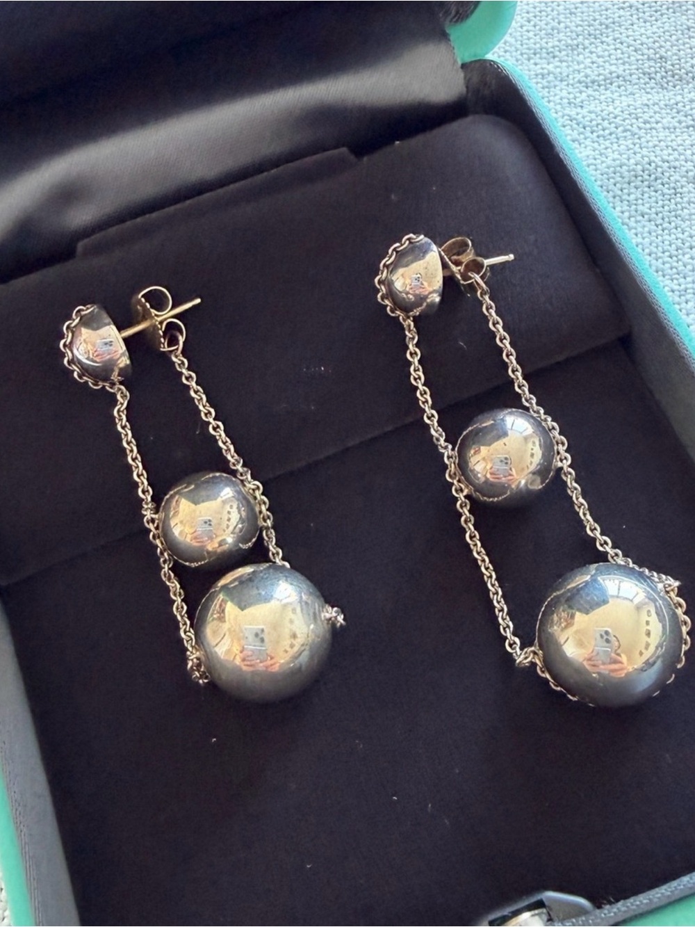 RARE RETIRED Tiffany & Co HardWear Sterling Silver Triple Drop Ball Earrings